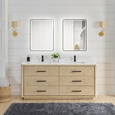 Vinnova Porto Bath Vanity with White Quartz Stone Top and Mirror