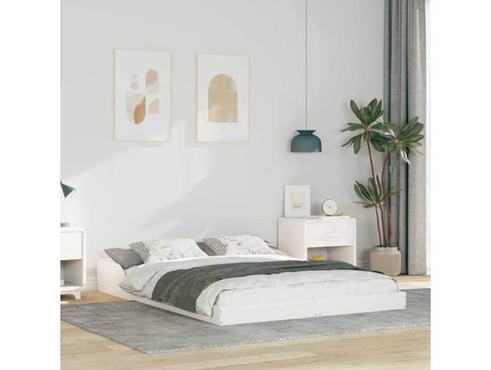 Massives Kiefernholz Plattformbett Modernes Design 140 x 190 cm Weiß Bettrahmen Weiß 140x190 cm Massives Kiefernholz Bettgestell Plattformbett ohne Boxspring Stabil Stilvoll Schlafzimmer Möbel