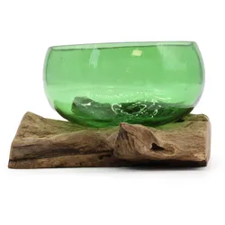Recycled Beer Bottles - Wide Bowl on Wood