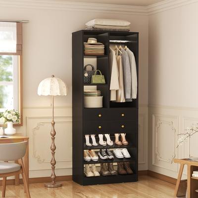 Rackcog Grimm 28'' Closet Organizer with Shoe Racks and Drawers, Closet System with Hanging Rod and Adjustable Shelves