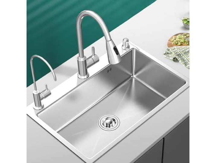 ZQFHSX Küchenspüle aus Edelstahl, 1 Becken, rechteckig, mit ausziehbarer Armatur, gewerblicher Einbau, geeignet für Küchen, Restaurants, Hotels (72x45cm)