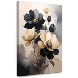 LEINWANDBILD, Beigefarbene und schwarze Blumen Botanik