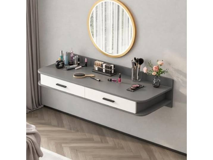 PGZMDTWI Schwebender Schminktisch, Wandtisch, Holz mit Schubladen Platzsparendes Design und Stauraum für Schlafzimmer, Wohnung und Salon(E,120 cm47.24 in)