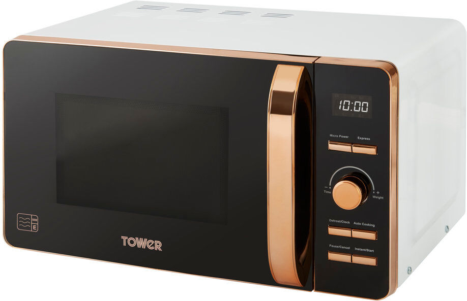 Tower Digital Microwave with 60-Minute Timer and 8 Autocook Settings, 20L, 800W White/Black 25.5cm H X 45.5cm W X 33cm D