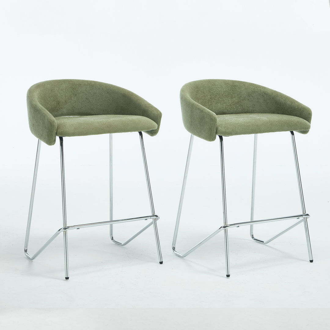 Norden Home Bar Stools Chenille Modern Simple Counter Chairs with Silver Metal Legs for Home Bar Pub Restaurant Green 83cm H X 47cm W X 43cm D