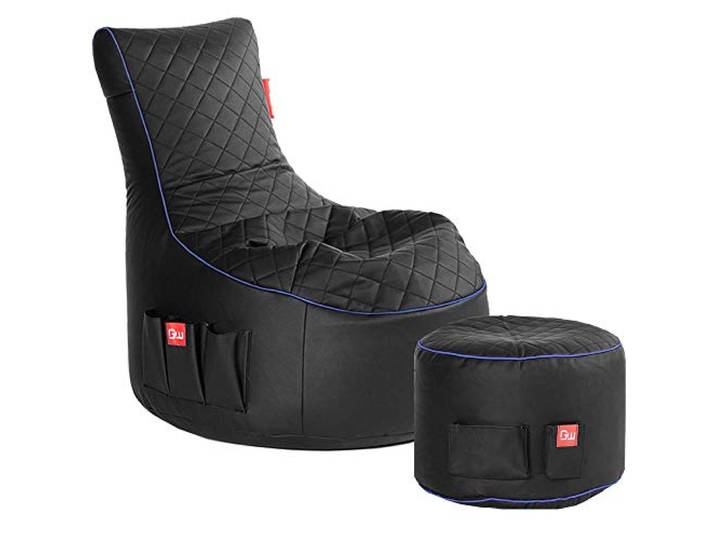 Gamewarez Arctic Hurricane 2.0 Bundle – Set aus Gaming-Hocker und Gaming-Sitzsack, mit Seitentasche & Headset-Halter, Kunstleder, Made in Germany, schwarz-blau
