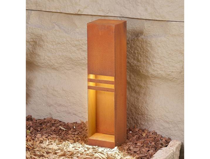 Borne extérieur LED Oxido Lucande, marron, Métal, Moderne, Borne Eclairage Exterieur
