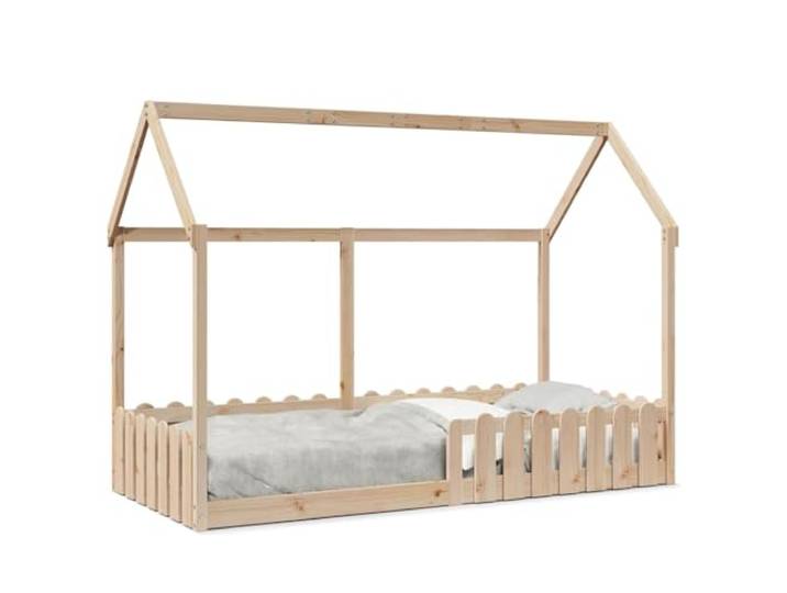 PUGYNBK Kinderbett aus Kiefernholz, 90 x 190 cm Niedrige Struktur, Seitengeländer, offene Decke, Lattenrost im Lieferumfang enthalten