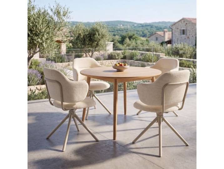 Wahson Chaises de Salle à Manger Pivotante Lot de 4 Chaises de Cuisine en Chenille Chaises de Salon Moderne Rembourrées Beige