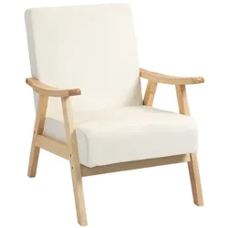 OKWISH Sessel Loungesessel Relaxsessel Cremeweiß 80x65x83 cm mit Armlehnen Samtoptik Sitzkissen Schaumstoffpolster Gummiholzrahmen nordisch