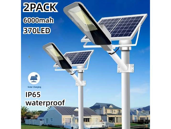 2 pièces 200W lumière solaire puissante lampadaire solaire extérieur 6000mah étanche automatique crépuscule à l'aube applique murale pour Garage jardin