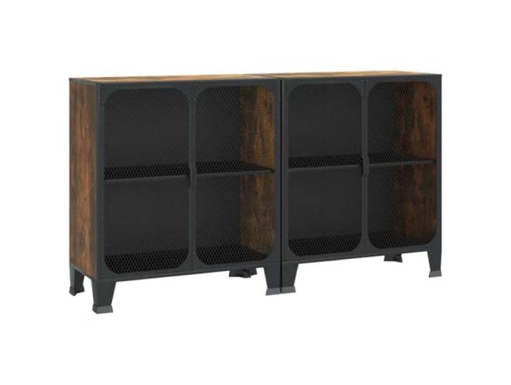 KDVXBCQJH Lagerschränke 2 Stk Rustikal Braun 72x36x82 cm Metall MDF Industrieller Beistellschrank mit Gittertüren für Wohnzimmer und Schlafzimmer, inklusive Kippschutz und Einlegeboden.