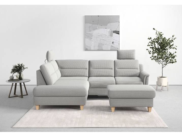 Ecksofa, Luxus-Microfaser, Silber 251×187 cm, Ottomane Links, Polsterung Federkern, Sit&More