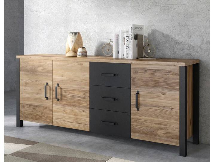 Sideboard HOME AFFAIRE Olin WM , schwarz (appenzeller fichte, schwarz matt), B:192cm H:79cm T:43cm, Sideboards, Sideboard, Breite 192 cm