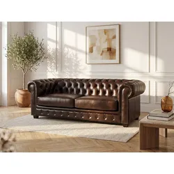 Chesterfield Ledersofa 3-Sitzer - 100% Büffelleder - Braun - BRENTON