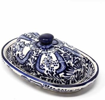 The Curated Nomad Somerset Handmade Blue Flower Pottery Butter Dish