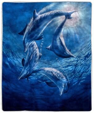 Sherpa Fleece Throw Blanket- Ocean Dolphin Print by Lavish Home
