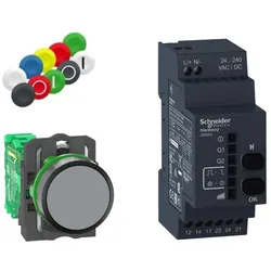 Schneider Electric XB5RFA02 Kombipaket, Funkdrucktaster, Empfänger, programmierbar, Kunststoff, Ø22mm, 24-240V ACDC, 10 farbiges Kappenset