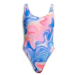 Superdry für Damen. W3010408A Bedruckter Badeanzug mit mehrfarbigem tiefem Rückenausschnitt (L), Strandbekleidung, Recyceltes Polyester, Nac