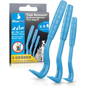 BluePet Zeckenhaken Tick Remover, blau, 3er Set, für Mensch und Tier, aus Kunststoff, 3 Größen