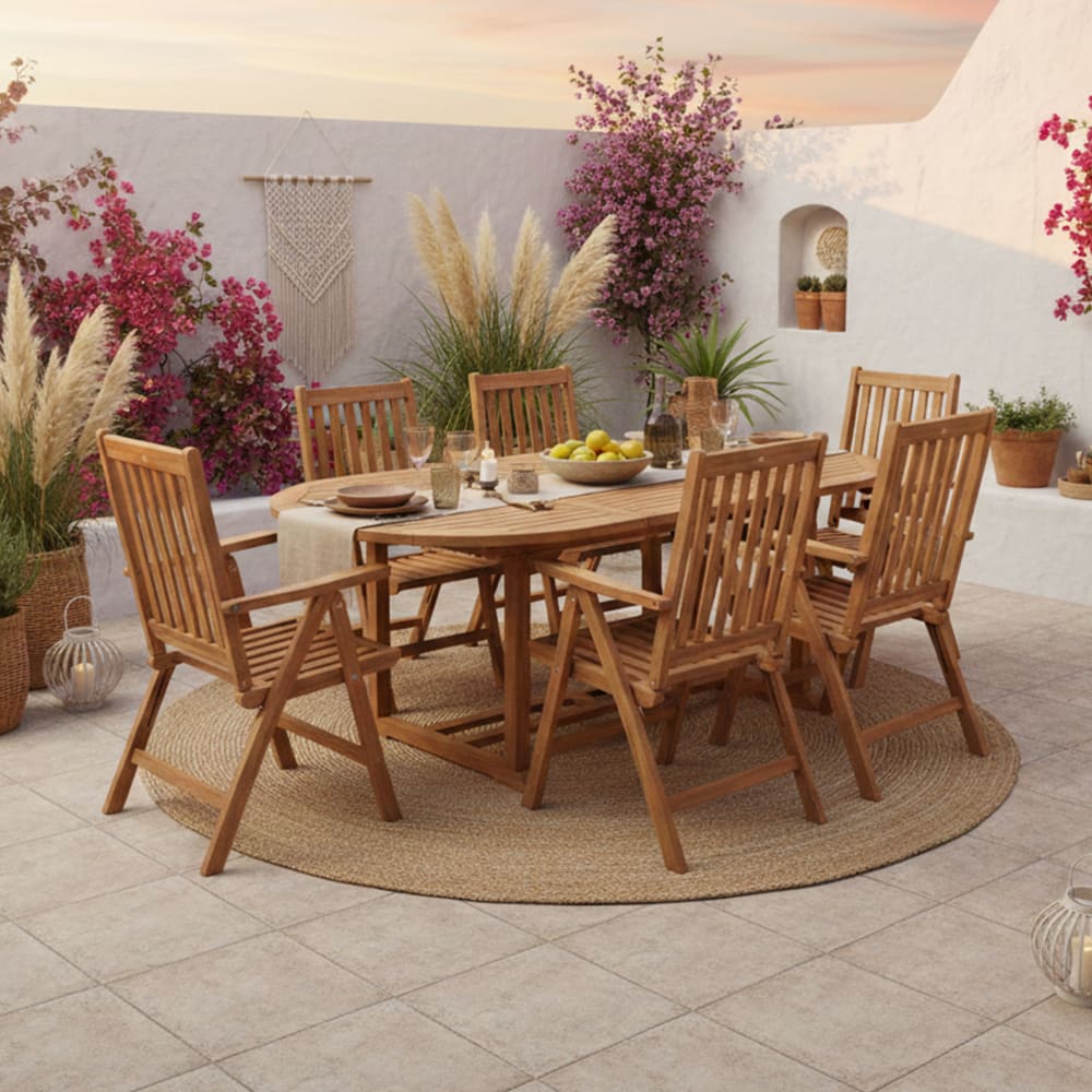 Axi Ensemble de jardin - 6 chaises - table ovale - teck - marron Marron 240x75x120cm