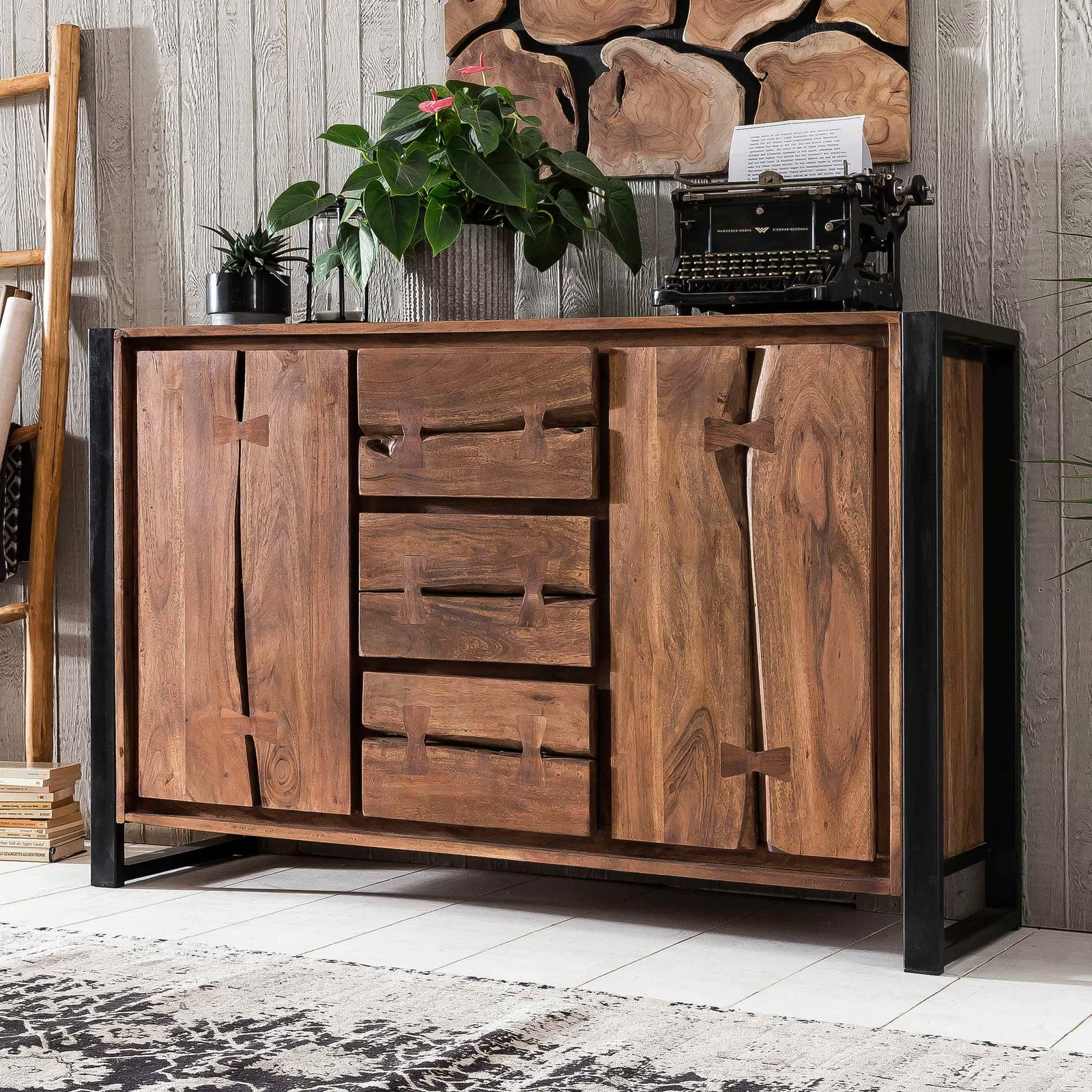 Artistiq Living Dressoir Live Edge van Acaciahout en Metaal, Bruin, Breedte: 140 cm