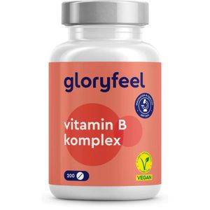 gloryfeel Vitamin-B Komplex, 200 Tabletten, alle 8 Vitamin B Formen, vegan 1 Tablette täglich