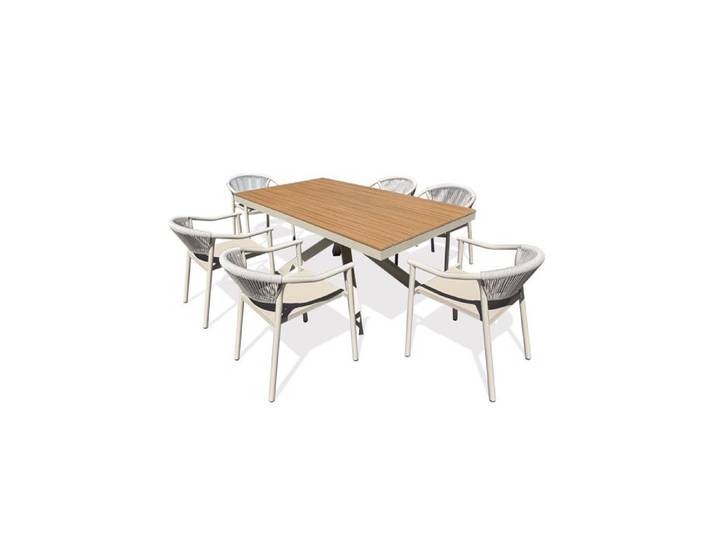 Ensemble repas de jardin 6 places en alu (fauteuils SUMBA) - Grège - LAMU