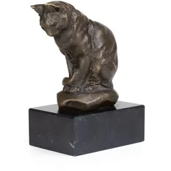 Moritz Skulptur sitzende Katze aus Bronze H 12 cm auf Marmorsockel mit Filz hochwertige Katzendekoration für Innenbereich zeitlos klassisch dekorativ