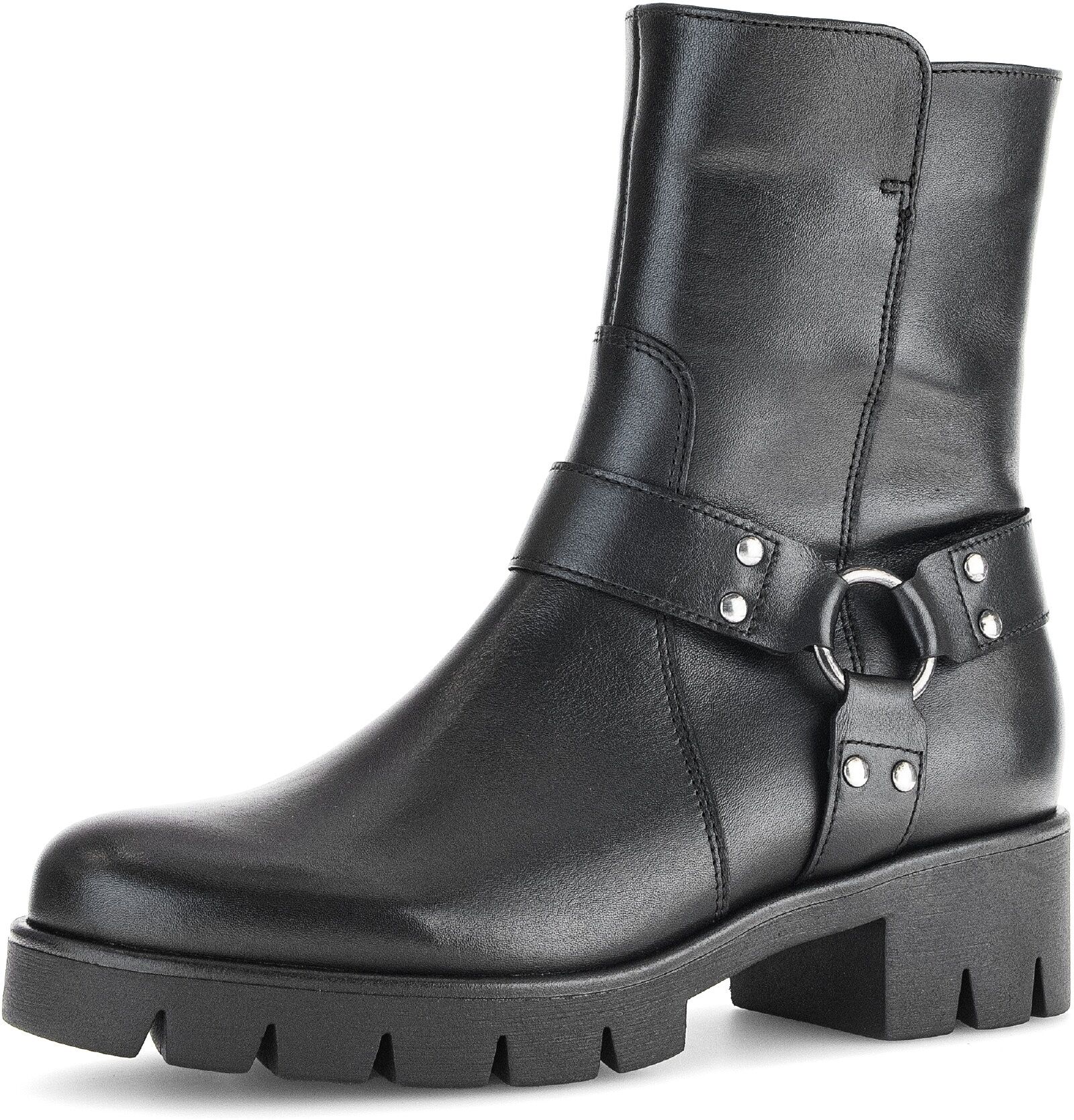Bikerboots GABOR, Damen, Gr. 41, schwarz, Kalbsleder, unifarben, Schuhe Bikerboots, Blockabsatz, Stiefelette, Boots mit Nieten besetzt schwarz 41