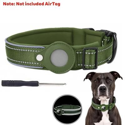 Uplift Essentials Reflective AirTag GPS Tracking Dog Collar Waterproof Anti Lost Security green l