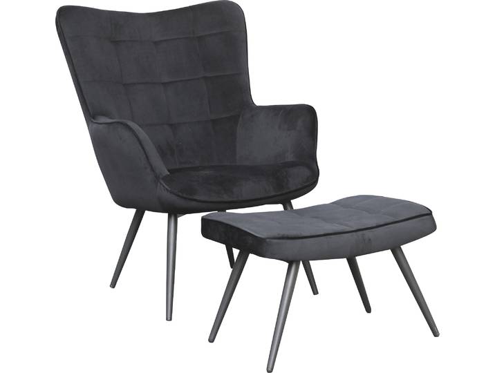Sessel BYLIVING Uta , schwarz, B:60cm T:80cm, 100% Polyester, Sessel, Sessel, wahlweise mit oder ohne Hocker, in Cord, Samt oder Webstoff