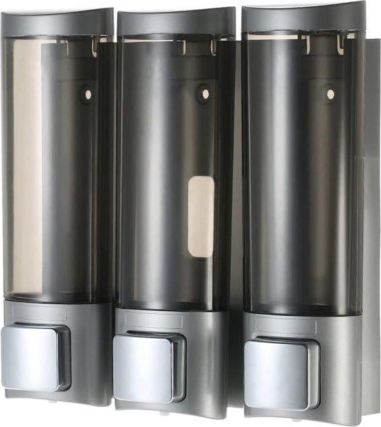 Unyqoos Wandzeepdispenser met 3 compartimenten, 3 x 200 ml, Zilver Transparant, Afsluitbaar met Sleutel