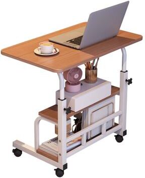 "Garvee 23.6"" Adjustable Height Rolling Desk with Wheels and Storage Shelves, Mobile Standing Desk for Home Office"