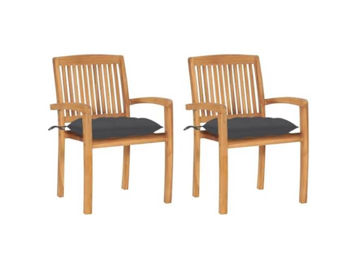 Coespram Gartenstühle 2er Set Massivholz Teak mit Anthrazit Kissen Stapelbare Armlehnenstühle für Terrasse und Balkon, inklusive bequemer Polster, ergonomische Rückenlehne aus Holz