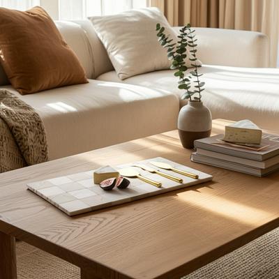 Sagebrook Home "Chiseled Marble and Steel Tray - 16"", Ivory - 15.75"""