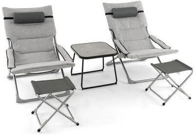 Costway 5-Piece Patio Sling Chair Set Folding Lounge Chairs with Footrests and Coffee Table-Gray