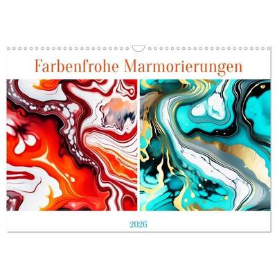 Farbenfrohe Marmorierungen (Wandkalender 2026 DIN A3 quer), CALVENDO Monatskalender