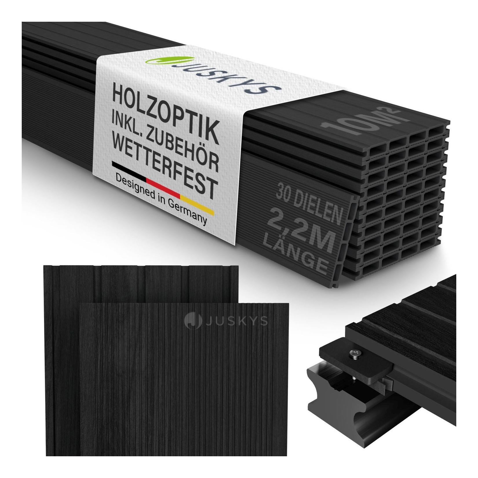 Juskys WPC Terrassendielen 10 m² – 220 cm Dielen, wetterfest inkl. Unterkonstruktion – Anthrazit