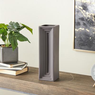 ARCILLA ELEMENTAL Black Ceramic Geometric Concaved Rectangular Decorative Vase