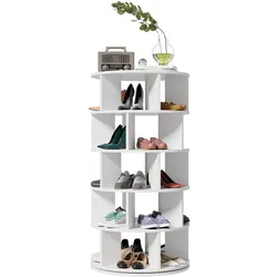 Schuhregal Weiß rund 115x60x60 mit 5 drehbaren Ebenen für Schuhe, Pflanzen und Accessoires, minimalistisches Design
