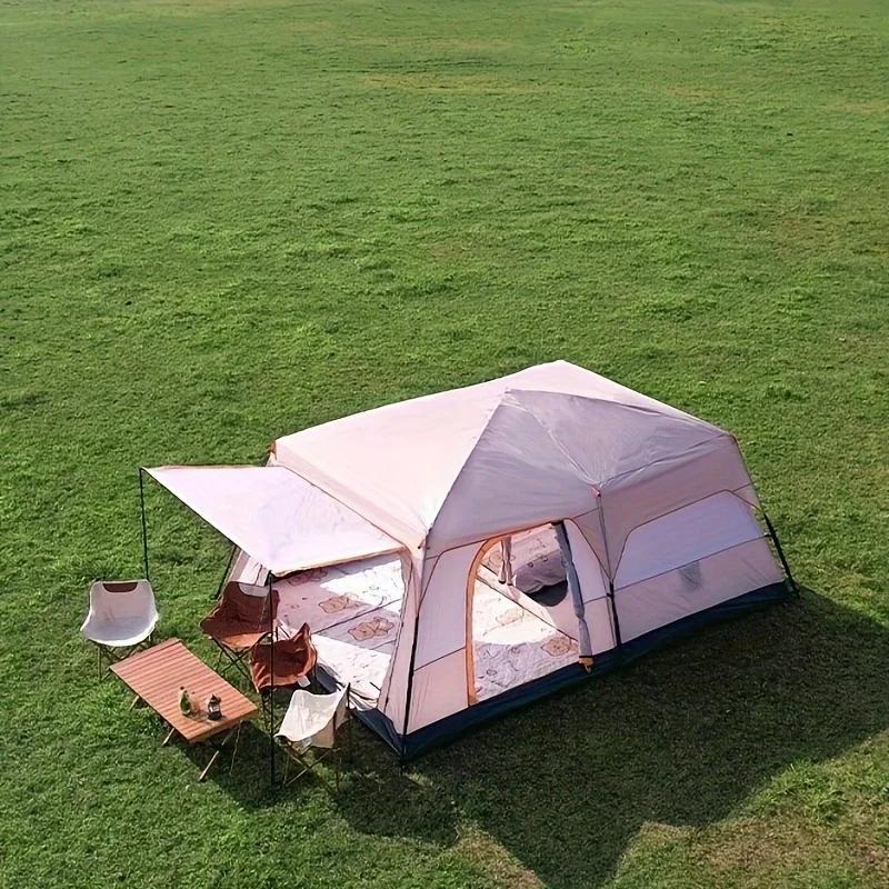 Großes Camping- & Familienzelt - Trekkingzelt - Für 6-10 Personen - 2 Schlafkabinen + Wohnbereich - Aluminiumstangen - 201T Polyester/Oxford - Moskitonetz