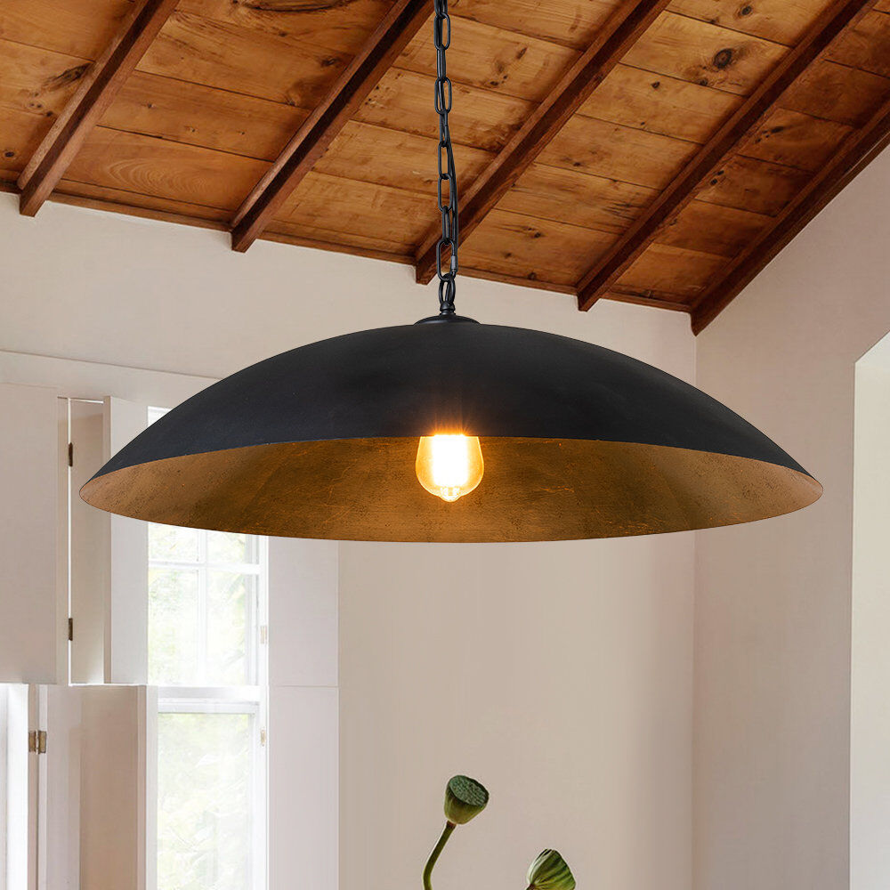 George Oliver Dimmable Black Dome Flat Pendant Lighting Black 16cm H X 70cm W