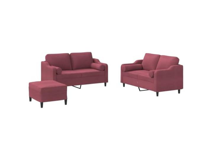 KUTYWEXFM 3-TLG. Sofagarnitur mit Kissen Weinrot Stoff Hocker Bequemes Polstermöbel Set aus atmungsaktivem Gewebe mit stabilem Sperrholzgestell für Entspannung im Wohnzimmer.