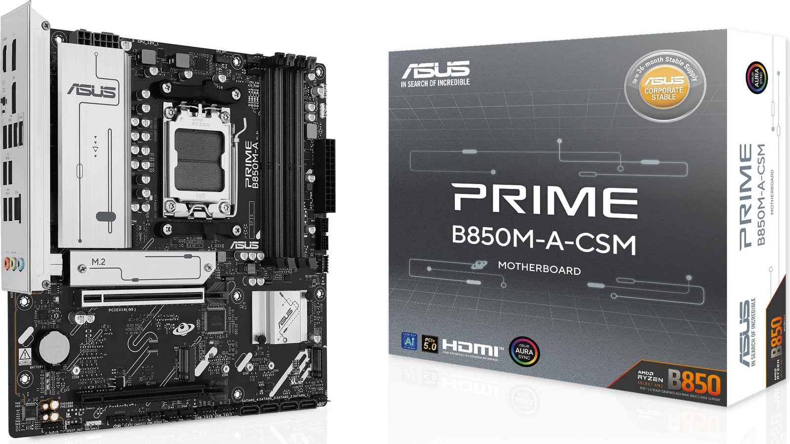 Asus PRIME B850M-A-CSM moederbord met AMD B850 chipset, socket AM5, micro ATX