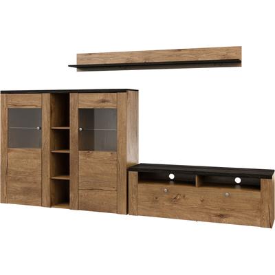 Wohnwand OTTO HOME "Larona, Wohnwand, Set 3 teilig", braun (eiche lefkas, tochwood, eiche lefkas), B:295cm, Kastenmöbel-Sets, Wohnwand, Wohnzimmer Set bestehend aus 1 TV-Board, 1 Highboard,1 Wandregal