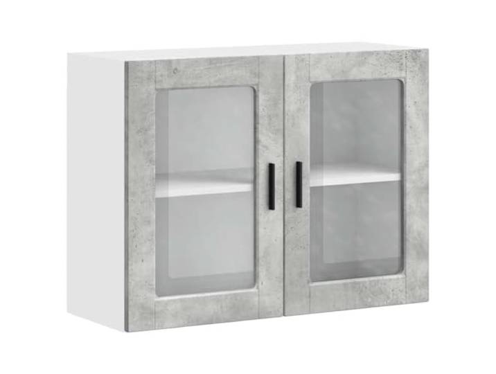 KGHFDVB Küchen-Hängeschrank 80 x 31 x 60 cm Porto mit Glastür Holzwerkstoff Holzwerkstoff und Glas, zwei Regalböden, Wandmontage für kleine Küchen, 75 kg Belastbarkeit, Betongrau
