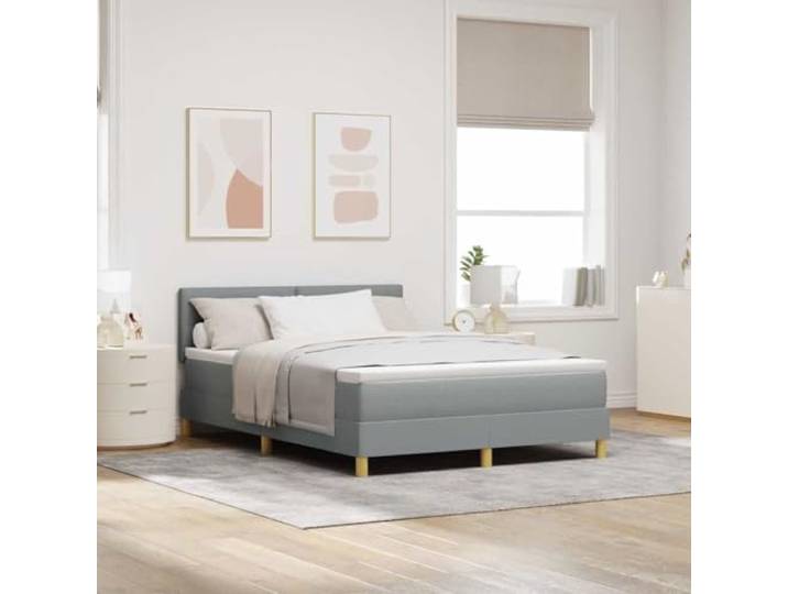 LED mit Polsterstoff Kiefernholz Massiv hellgrau 140 x 190 cm LED Boxspringbett mit Matratze 140x190 Stoff Hellgrau mit RGB LED Kopfteil verstellbar Lattenrost USB