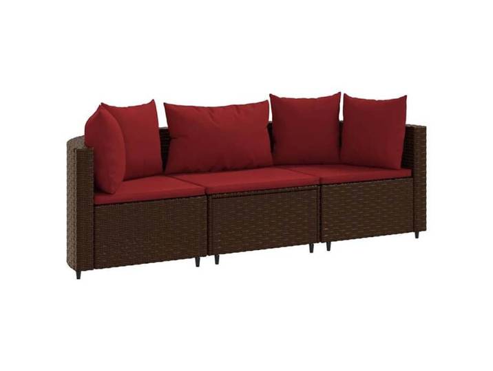 Salon de jardin en résine tressée - BURKE - 3 pièces - Marron - Résistance aux UV - Modulaire - Coussins rouges cannelle