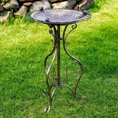 Zaer Ltd. "28.75"" Tall Ornate Iron Birdbath with 3 Small Birds ""Stephania"""